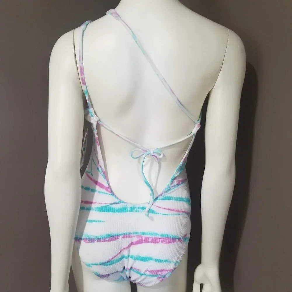 BECCA Iconic Asymmetric Ribbed Tie-Dye One-Piece Swimsuit - Picture 4 of 13